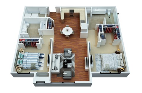 Floor plan for 2 beds, 2 baths, 965 sqft